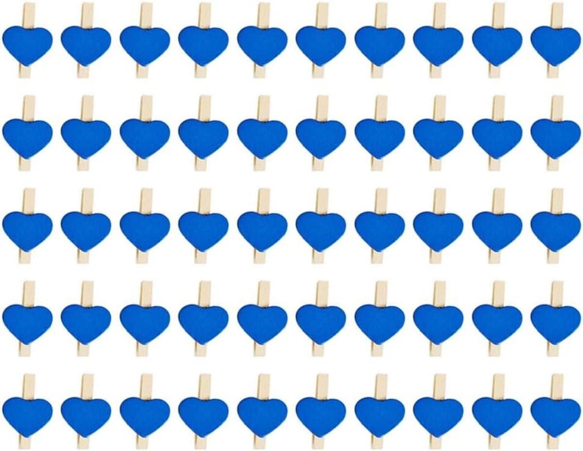 Houten Hart Wasknijpers - Foto Clips Briefpapier - Decoratie Knippen - Unieke Hartvorm - 50 stuks - Marineblauw — afbeelding 1