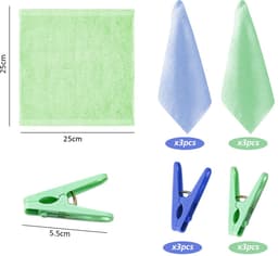 Dailygoods - 6 Stuks Kinderhanddoeken en Clips, Multifunctionele Reinigingsdoeken — thumbnail 3