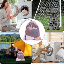 - Waszakken - Wasmachine Tassen - Herbruikbare - Netto Rugzak - Reizen Organizer Pouch - Delicaten Kleding Sokken Beddingen - Thuis Hotel - 2 Stuks - 62x49 cm - Trekkoord - Roze - Mesh - Geschikt voor Hot Roze - Wasbare - Mesh — thumbnail 4