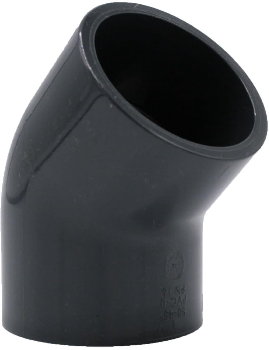 Bocht 50 mm 45° PN16 Lijm Grijs - bm071 | PVC-U koppeling 50 mm met 2 mofaansluitingen, ideaal voor zwembad, vijver, irrigatie, aquarium en afvoer. — afbeelding 1