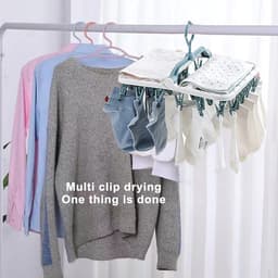 Droogrek,Biluer 1PCS Clips Droogrek Plastic 40 Peg Opvouwbare Indoor Sok Droger Wind-proof Kleerhanger Rack Opknopende Droger voor Sokken Ondergoed Schoen Inlegzolen Baby Kleding Handschoenen (Wit+Blauw) — thumbnail 3