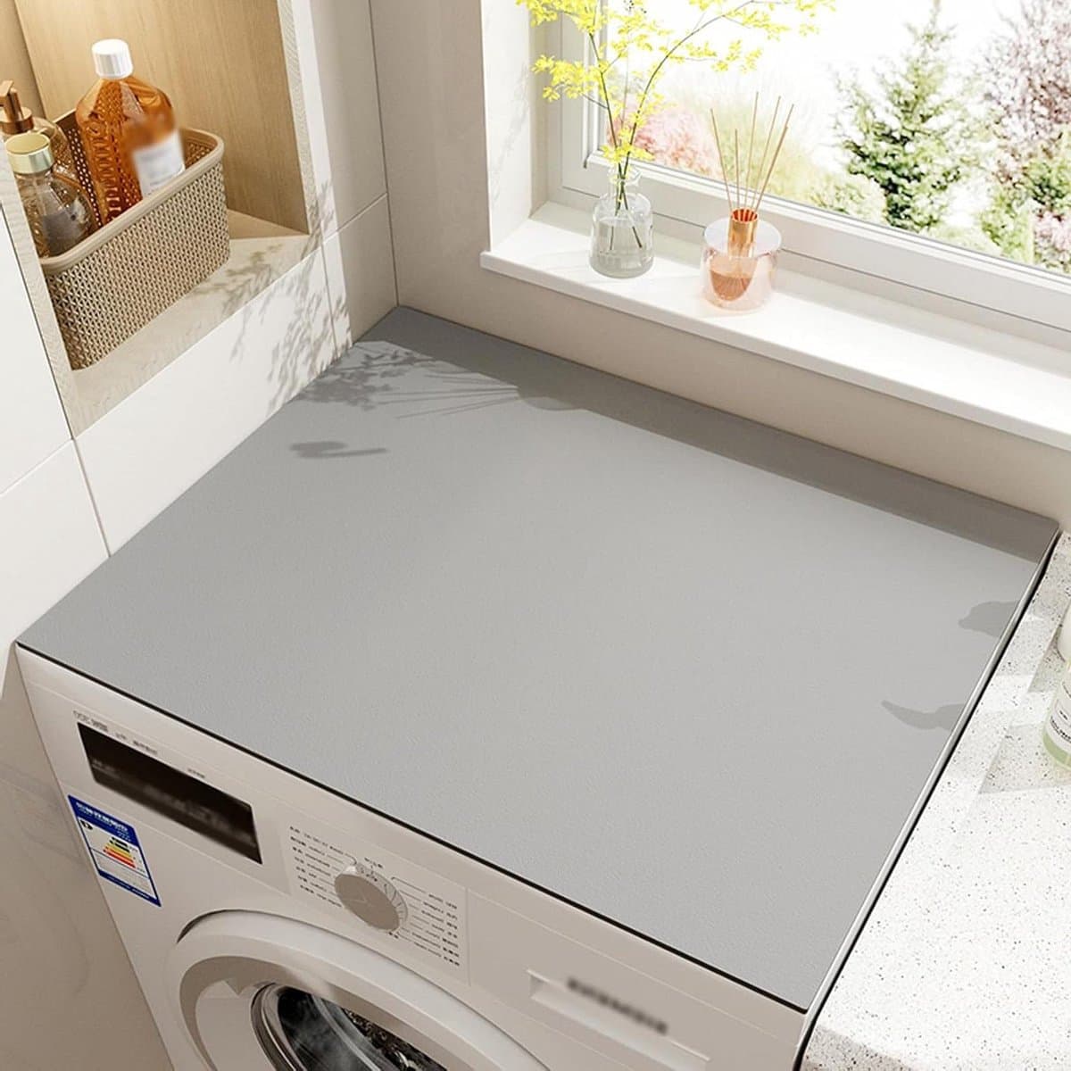 Wasmachine Drogerhoes - Apparaatmat Antislip - Apparaten Beschermen - Water Absorberend - 60x60cm - Lichtgrijs — afbeelding 1