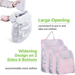 SnelShoppen - 3pcs Waszakken Reisbureau Waszak met Handvatten Herbruikbare Wasnetten voor Gevoelige Onderkleding, Panties, Truien, Sjaals - Roze, Dive — thumbnail 4