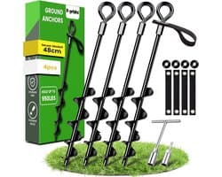 SnelShoppen - Set van 4 Grondankers 48 cm met Sterke Straps - Ideaal voor Tenten, Schommels, Zonnezeilen - Eenvoudig te Installeren, Perfect voor Ster