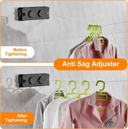 SnelShoppen - Retractable Clothesline Indoor en Outdoor - Dubbele Kledinglijn - Heavy Duty Wandmontage - RVS - Ruimtebesparend - Zwart — thumbnail 4