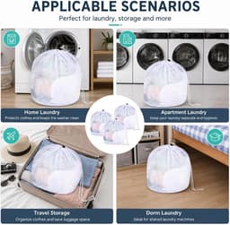 Wasnet voor wasmachine - 3 stuks, 40 x 50 cm, grote waszak met trekkoord voor ondergoed, sokken en delicate kleding — thumbnail 3