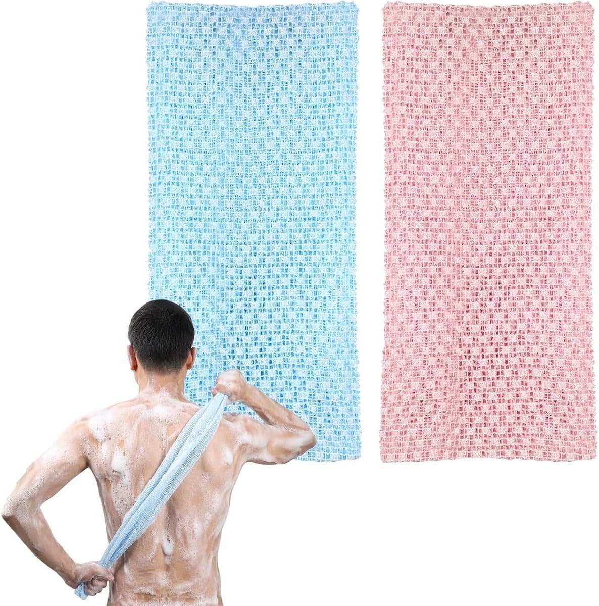 Set van 2 Extra Lange Exfoliërende Douchetowels van 100 x 25 cm - Peeling Net Spons, Bad Spons en Wasnet voor Dode Huidverwijdering voor Mannen en Vrouwen — afbeelding 1