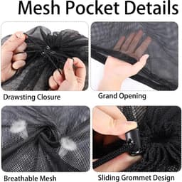 Grote Herbruikbare Waszak van Mesh, 60 x 90 cm, met Verstelbare Trekkoord, Ideaal voor Kleding, Broeken en Hemden in Wit/Zwart — thumbnail 3