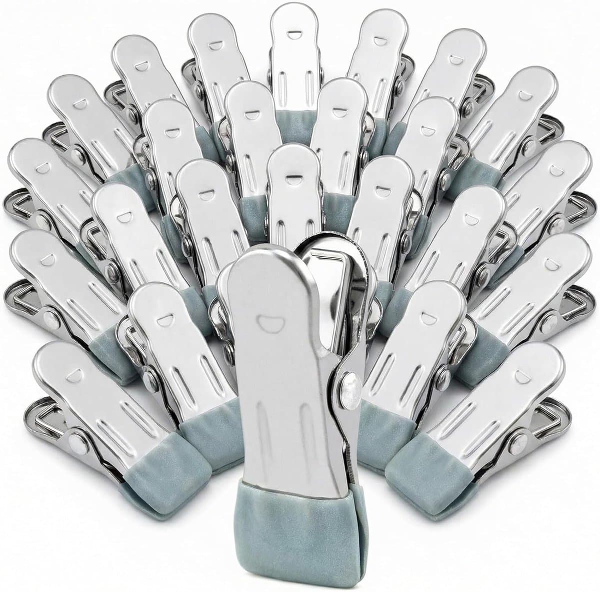 30 Stuks RVS Kledingknijpers zonder Merktekens, Antislip Clips voor Sokken, Handdoeken en Voedselverpakking (Grijs) — afbeelding 1