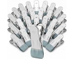 30 Stuks RVS Kledingknijpers zonder Merktekens, Antislip Clips voor Sokken, Handdoeken en Voedselverpakking (Grijs)