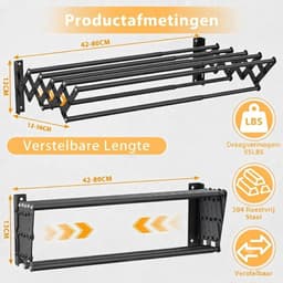 Wanddroogrek – Ophangbaar Wasrek voor Kleding – Ruimtebesparend - Zwart - 42cm x 13cm x 12cm — thumbnail 2