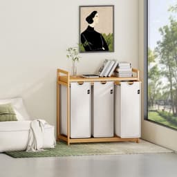 SP® Wasmand - 150L - Wasmand 3 Vakken - Wassorteerder - Lichtgrijs - 81cm x 42cm x 80cm — thumbnail 2