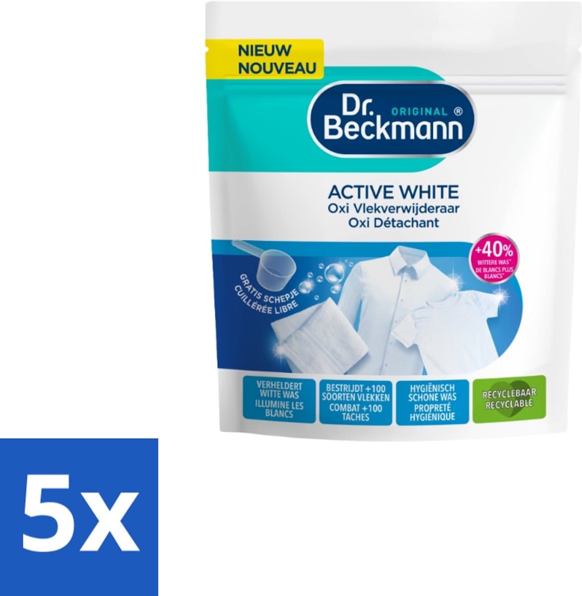 5 x Dr. Beckmann – Active White Oxi – Witte Was Poeder – 400 g - Wasmiddel - Vlekverwijderaar - Witte Was - Vlekken Verwijderen - Wasmachine — afbeelding 1
