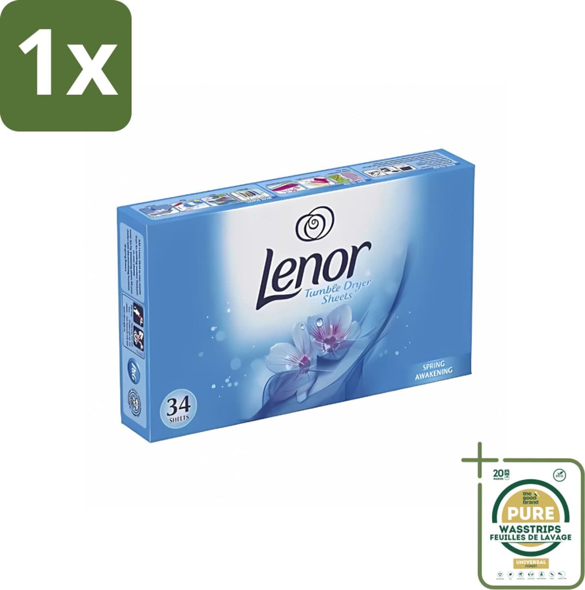 1 x Lenor - Droogtrommeldoekjes - Spring Awakening - 34 Doekjes- Droogtrommeldoekjes - Droogtrommel - Droogtrommeldoek - Frisheid - Voorjaar — afbeelding 1