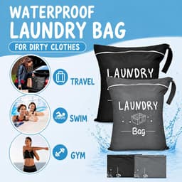 SnelShoppen - Set van 2 waterdichte waszakken 38 x 48 cm, opvouwbare waszak met ritssluiting, ademende polyester tas voor fitness, luiers, reizen, kam — thumbnail 2
