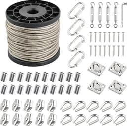 SnelShoppen - 70-delige Waslijn Set 30 m Flexibele Stalen Kabel met 20 Aluminium Moffen, 4 Spanners, 4 Carabiners, PVC Gecoat voor Buiten, Tuin, Campi — thumbnail 1