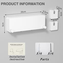 YAGXIG Uitschuifbare Binnenwaslijn - Anti-doorhangende Buitenwaslijn - Stevige Wandwaslijn - Verstelbaar Roestvrij Staal - Geschikt voor Wasruimtes en Badkamers - 4,2 m Dubbel Touw - Wit — thumbnail 2