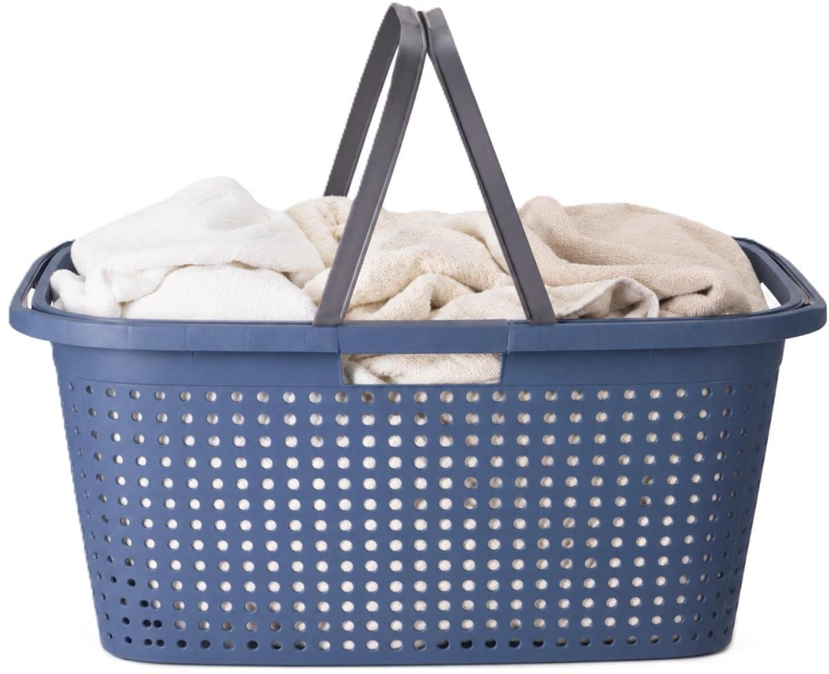 Wasmand met hengsel - 38 liter - 60 cm - blauw/wit - Draagwasmanden - Wasgoedmand - Mand met handvatten — afbeelding 1
