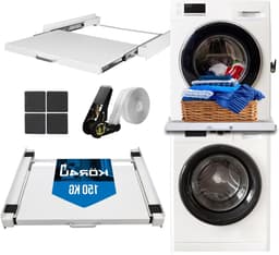 Tussenbouwframe Wasmachine Droger - Stapelrek Droogkast - Ruimte Besparen - Met Uittrekbaar Platform - 60.5 x 54.5 cm - Wit — thumbnail 1