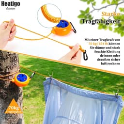 Uittrekbare Waslijn - Reis Waslijn - Kleding Drogen - Windproof Clips - 8 m - Oranje — thumbnail 5