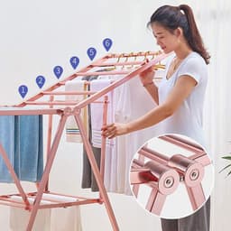 Staand Wasrek - Opvouwbaar Droogrek - Binnen Buiten - Roestvrij Aluminium - 157cm Hoog - Roségoud — thumbnail 2