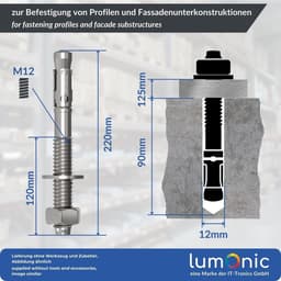 Zware Ankers - Metaalpluggen Beton - Stevig Bevestigen - Verzinkt Oppervlak - M12 x 220 mm - Zilverkleurig — thumbnail 3