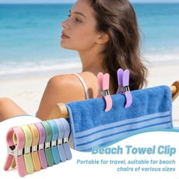 8 stuks grote handdoekklemmen voor strandligstoelen, winddichte wasknijpers van roestvrij staal voor kleding, ligstoelen, badhanddoek en beddengoed, met reistas — thumbnail 5