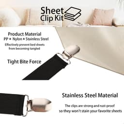Dailygoods - Bedlakenhouders, set van 8 stuks, verstelbare bedbevestigingen, zwart, 24 stuks, dekbedovertrek, clips, wit, elastisch, voor laken, matras, strijkplank, bank — thumbnail 3