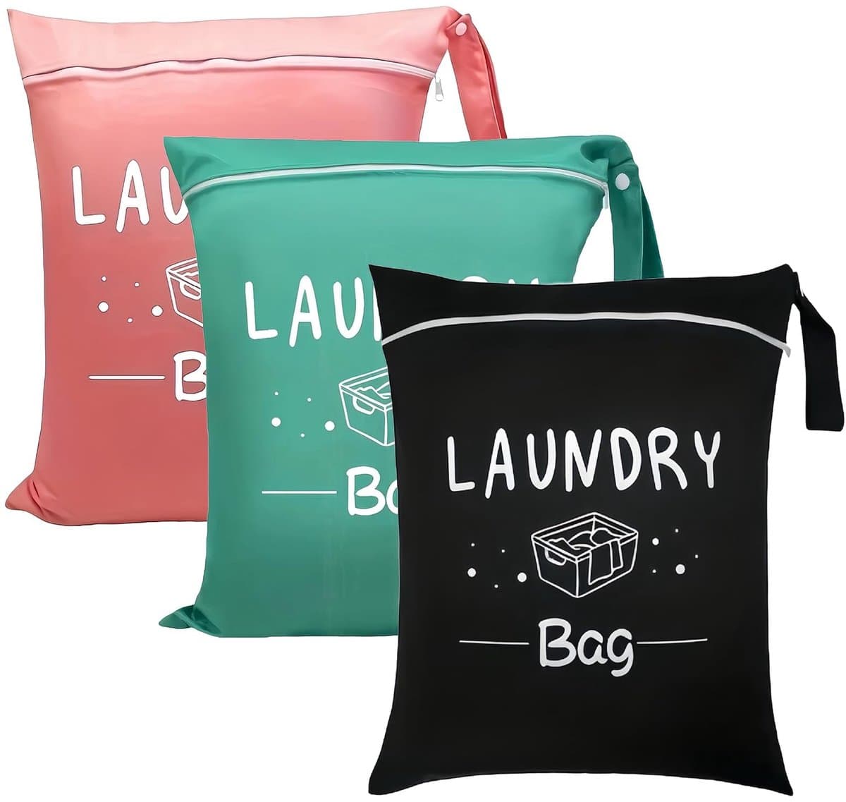 Dailygoods- Reiswaszakken 3 Stuks - Waszak Groot 38 x 48 cm - Vuile Kledingtas - Natte Tas voor Sport - Opvouwbaar met Rits - Handvat voor Gemak — afbeelding 1