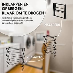 Liverna® Wasrek Inklapbaar - Droogrek Staand - Droogtoren voor Binnen - 8,4m Drooglengte - Compact Opvouwbaar - Zwart — thumbnail 2