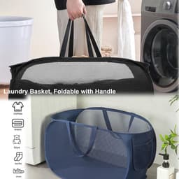 Dailygoods - 2 stuks pop-up wasmand, opvouwbare wasmand groot 36x36x58cm, klapborden met handgreep, ademend honingraatnet; vouwbare wasmand voor thuis, camping en reizen — thumbnail 4