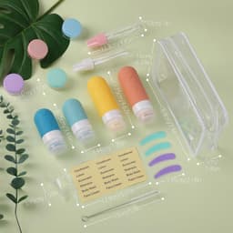 16 stuks reisflessen om te vullen, GeeRic TSA-goedgekeurde reisformaat toiletartikelen, lekvrije siliconen indrukbare reisessentials, reisgadgets — thumbnail 3