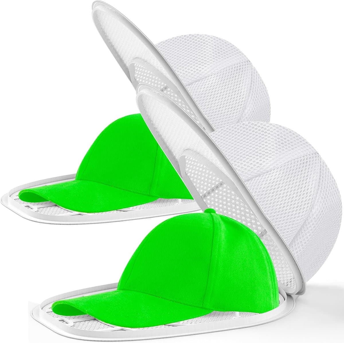 2 stuks hoedenwasser voor baseballpet, waskooi voor wasmachine | baldopreiniger framehouder met hoed waszak om kinderen volwassen hoeden te beschermen, hoedvorm te houden (2 wit) — afbeelding 1