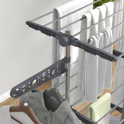 COVREO Droogtoren 142x55x152 cm – grijs staal, 3 niveaus, inklapbaar met 6 wielen — thumbnail 2