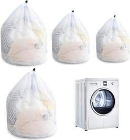 Wasnetten voor wasmachine - 4 herbruikbare waszakken, fijnmazig met koordstopper voor delicate kleding, jeans en truien — thumbnail 1