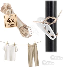 4 x Waslijn 30m, 2mm waslijn met stalen kern en kunststof ommanteling, weerbestendig wastouw voor balkon, tuin & camping, extra sterke lijn — thumbnail 2