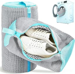 Herbruikbare Schoenentas voor de Wasmachine - 2 Stuks, Bescherming voor Sportschoenen, Tennis- en Gym schoenen met Verborgen Rits, Grijs — thumbnail 1