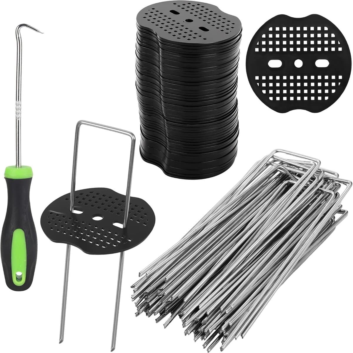 haken 50 stuks grondankers+50 stuks sluitringen, grondankers voor onkruiddoek met een haak,U-vormige grondnagels 150x40mm - Ø2,5mm voor tuinen,kunstgras,kamperen,buisbevestiging (101) — afbeelding 1