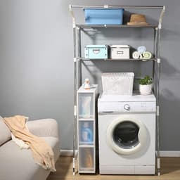Opbergplank Boven de Wasmachine Toilet Opbergrek 2 Planken Badkamer Ruimtebespaarder Wasruimte Organizer met Ophangstang, Eenvoudige Montage, Verstelbare (62-101) x 173 x 48 cm, Ivoor — thumbnail 2
