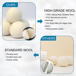 SnelShoppen - Set van 6 Natuurlijke Wol Droogballen, Herbruikbare Tumble Dryer Balls voor Verminderen van Kreukels, 5 cm, Inclusief Waszak, Eco-vriend — thumbnail 3