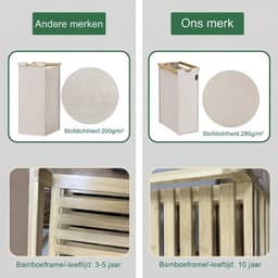Wasmand - 200L - Wasmand 4 Vakken - Wasmanden - Lichtgrijs - 107cm x 42cm x 77cm — thumbnail 3