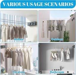 Retractable clothesline 5,1m - verstelbaar - dubbel waslijn systeem - ideaal voor binnen en balkon - ShopVlot — thumbnail 2