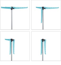 wasrek inklapbaar - 3 armen - voor kledinghangers - droogrek - 128 x 56,5 cm - zilver-turkoois — thumbnail 4