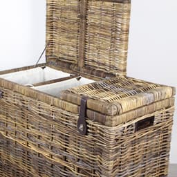 MigoStyling - Wasmand - 3 vakken - Brown - Met deksel - 85 x 40 x H65 - Riet - Rotan - Duurzaam — thumbnail 3