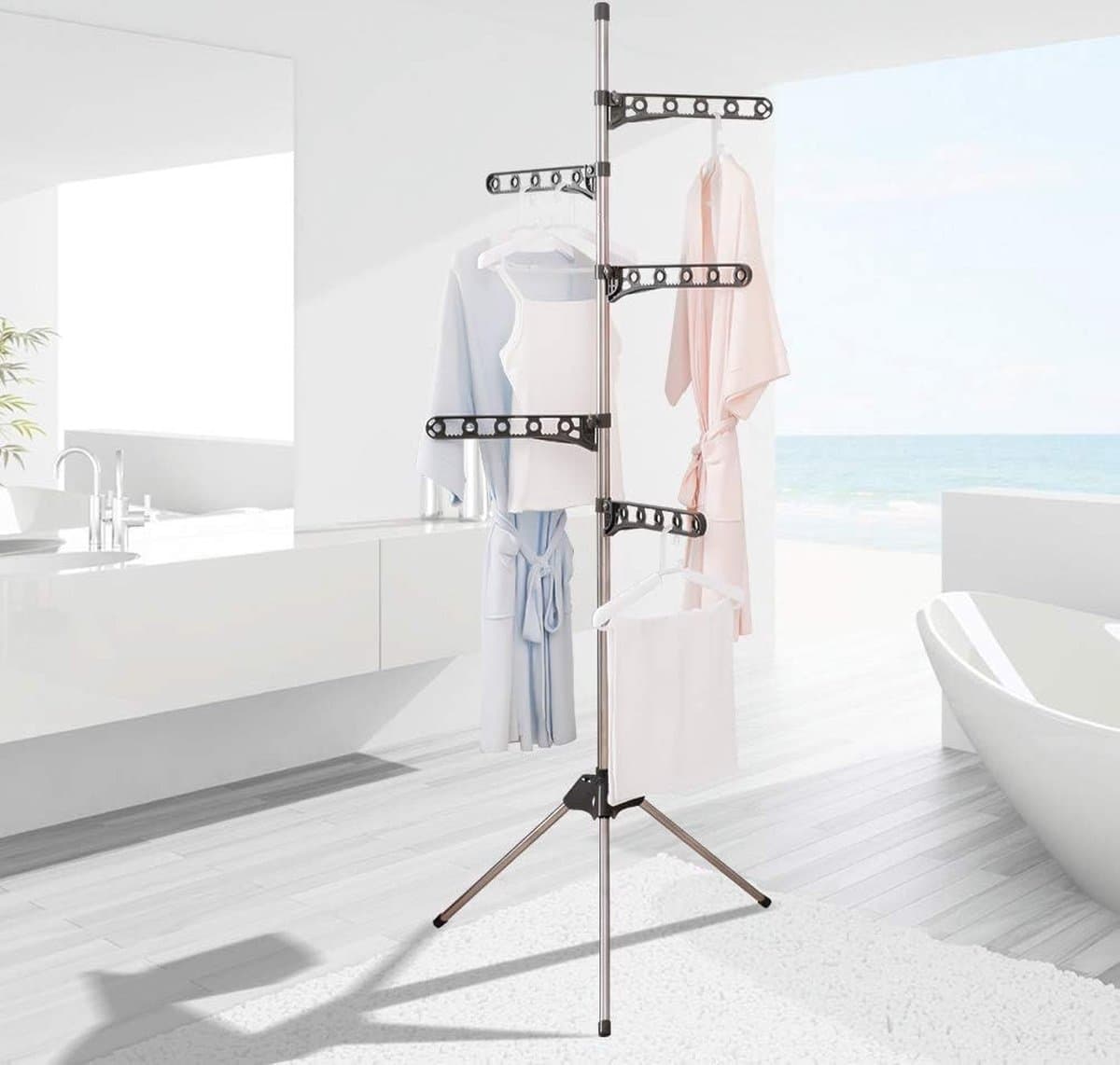 Inklapbaar Droogrek met Verstelbare Hangers - Ruimtebesparend Kledingrek voor Overhemden, Jassen en Hoeden — afbeelding 1