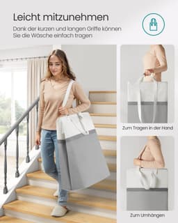 SONGMICS 75L wasmandset van 2, opvouwbare wasmand met lange handgrepen, gemakkelijk mee te nemen en schoon te maken, voor slaapkamer en badkamer, duifgrijs LCB208G02 — thumbnail 5