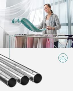 2-Tier Stainless Steel Clothes Dryer Rack with Adjustable Height Wings - Freestanding for Socks, Bed Linen, Clothing - Foldable and Stable - Blue - 156 x 61 x 113 cm — thumbnail 2