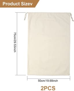 Unyqoos® Herbruikbare stoffen zakken met trekkoord voor veelzijdig gebruik, 50 x 75 cm, set van 2 stuks — thumbnail 4