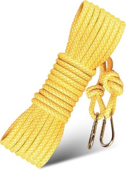 Waslijn, 15 m waslijn van zwaar nylon, gevlochten waslijn met een diameter van 8 mm, waslijn van polyester met 2 haken, antislip en kleurvast, geschikt voor buiten, tuin en kamperen. — thumbnail 1