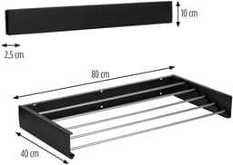 Vitapur Wasrek 2 stuks - Droogrek - Hangend - Wanddroogrek inklapbaar - Droogrekken - Inklapbaar - 80 x 40 cm - 4 meter drooglengte - Zwart - 2 stuks — thumbnail 2